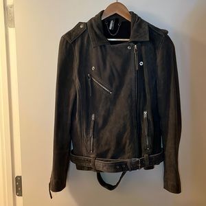 Topshop Gray Suede Moto Jacket